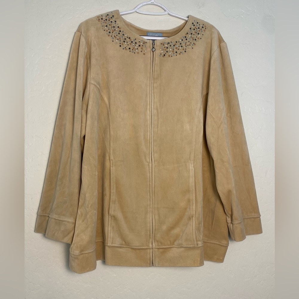 (11)Liz & Me Layering Sweater Women Size 1X(18/20W) Beige Suede Studded Neckline